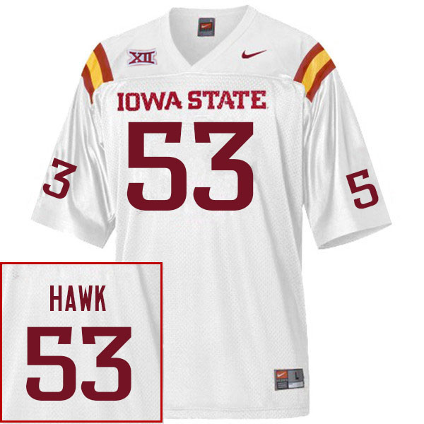 Men #53 Zaimir Hawk Iowa State Cyclones College Football Jerseys Stitched Sale-White - Click Image to Close